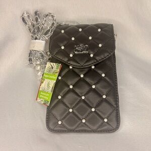 Badgley Mischka Black Quilted Pearl Shoulder Bag with Chain Strap & Card Holder